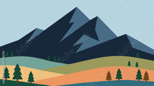 Midnight Peaks Above Colorful Rolling Fields