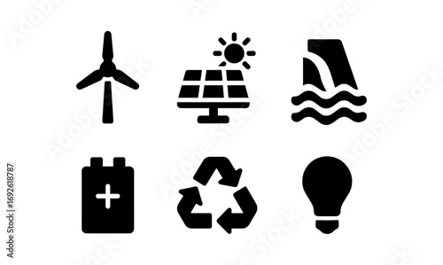 Eco-friendly energy icons: renewable power symbols for sustainability and green initiatives