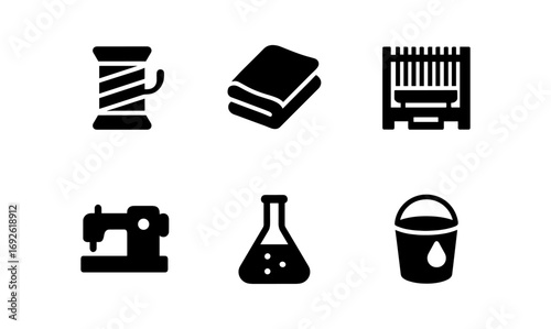 Sewing and science icons in minimalist black and white design