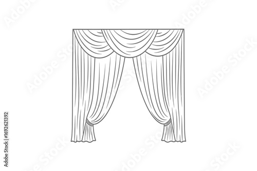Elegant chandeliers and draped fabric with beaded garlands in a line drawing style