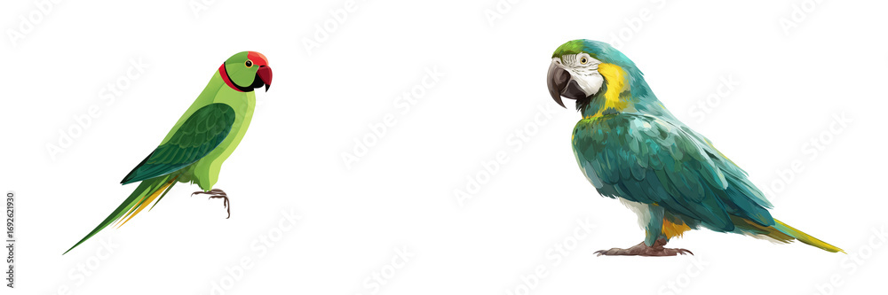 Fototapeta premium Set of a Parrot bird icon isolated on transparent background. 