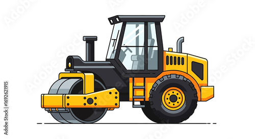 Road roller heavy equipment and construction machinery concept industrial vehicle