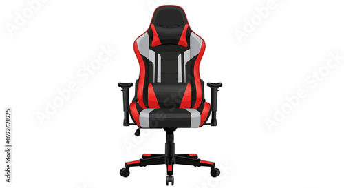 A red and black gaming chair with adjustable armrests the chair is ergonomic and comfortable