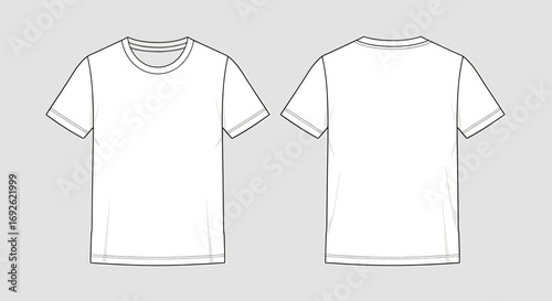 Illustration of a blank white tshirt, front and back view, hand drawn style for mockup