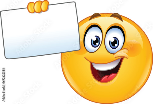 Happy Emoji Emoticon Holding a Blank White Sign