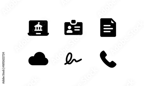 Minimalist icon set featuring technology, cloud, digital signature, and communication elements