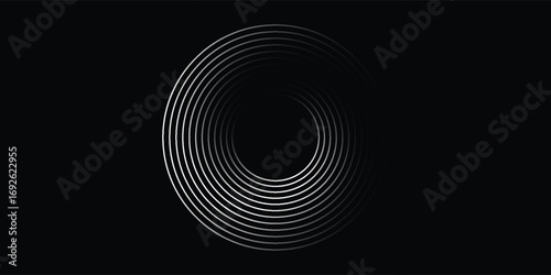 Modern abstract background. Halftone dots in circle form. Spiral logo, icon or design element. Black dots on a white background and white dots on the black side.