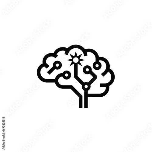 Neural Network Brain Icon with Circuit Board on Transparent Background