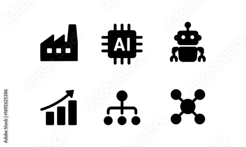 Minimalist technology icons: ai, robotics, industry, and innovation symbols