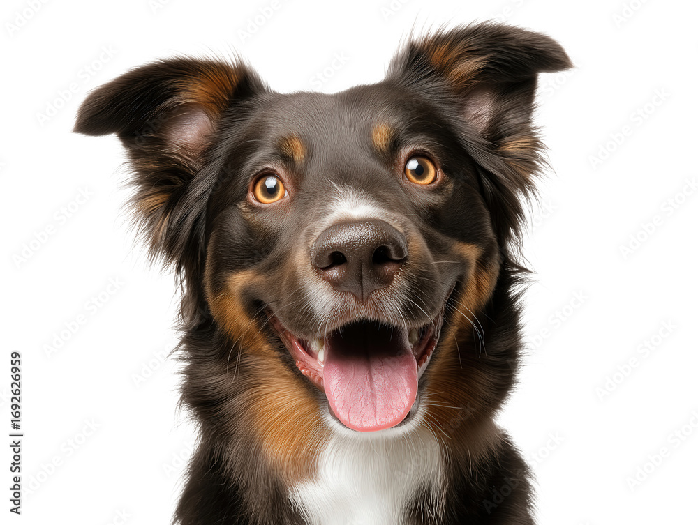 Fototapeta premium Dog face isolated, happy cute smiling pet dog, pet dog portrait, isolated on a transparent background, professional pet photography