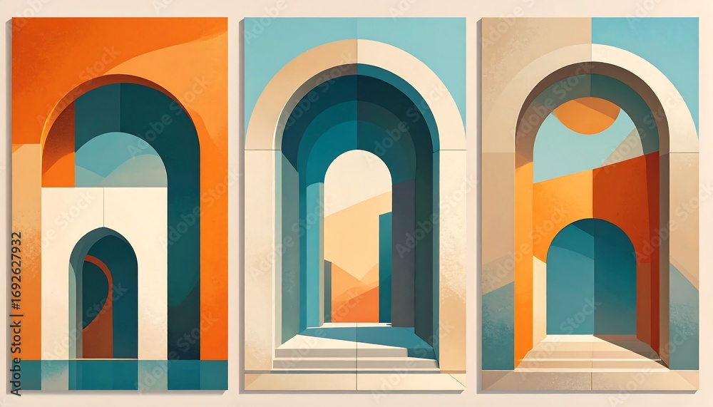 Fototapeta premium Abstract archway posters in warm colors