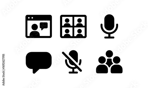 Online communication icons for virtual meetings and webinars
