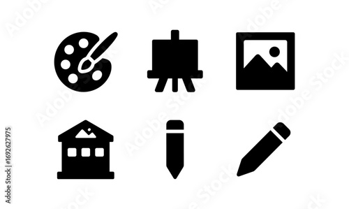 Art and creativity icons set featuring painting, drawing, and gallery elements