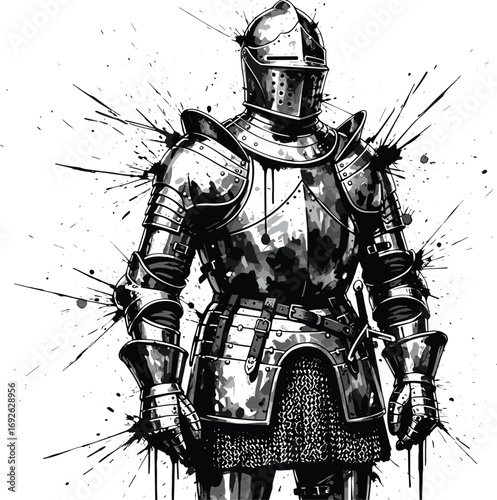 Knight in Shining Armor with Ink Splatter Effect
