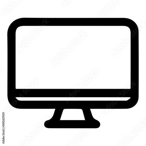 A computer monitor is shown in black and white. The monitor is rectangular in shape and is placed on a white background