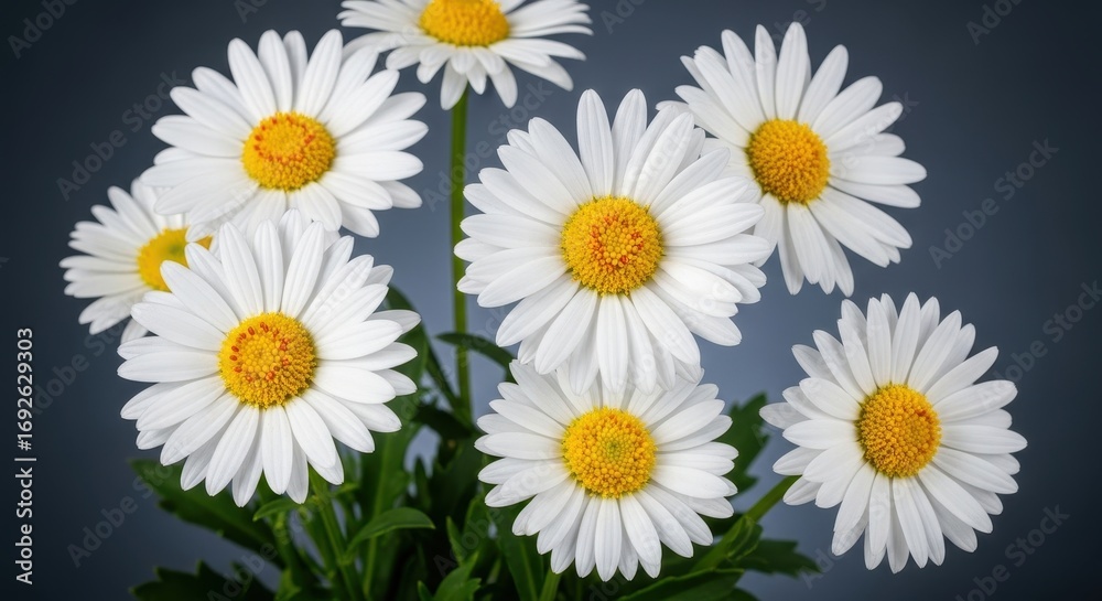 Obraz premium White Daisies with Yellow Centers on Dark Background