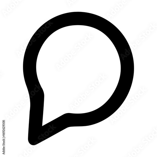 A simple black and white image of a circle with a speech bubble inside. The speech bubble is empty, giving the impression of a blank slate or a message waiting to be written