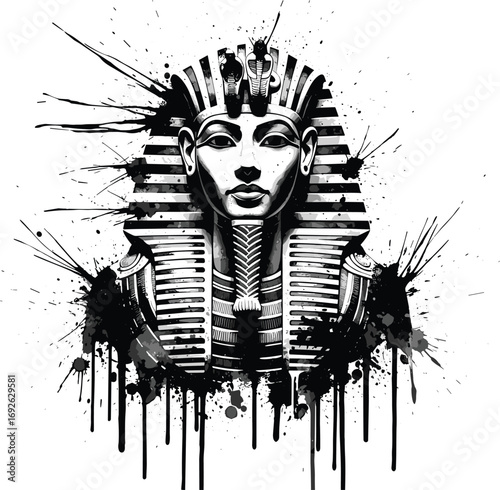 Stylized Egyptian Pharaoh Bust with Ink Splatter