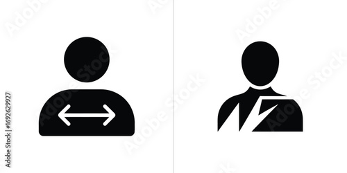 Person Icon with Outward Horizontal Arrows & Injured Person with Broken Arm Icon