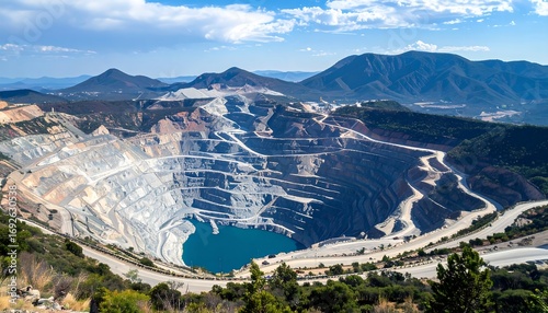 Large open-pit mine surrounded by mountains