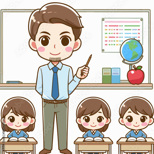 Vector illustration of teacher teaching activities in class