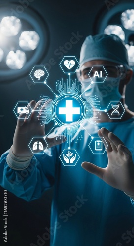 Surgeon interacting with digital medical interface, for healthcare technology promotions