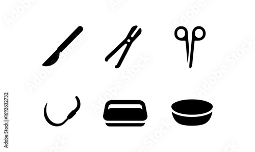 Silhouette medical tools icons: surgical instruments collection