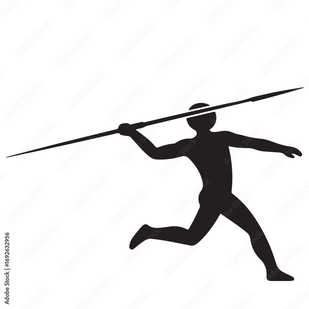 Obraz premium Dynamic Javelin Throw Athlete Silhouette on White Background