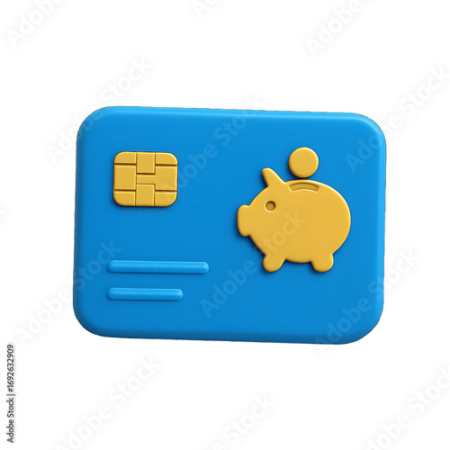 Credit card 3D plastic icon with savings symbol for financial management