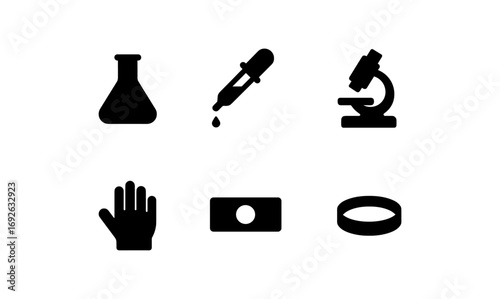 Laboratory equipment icons in simple silhouette style