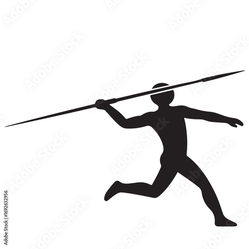 Dynamic Javelin Throw Athlete Silhouette on White Background