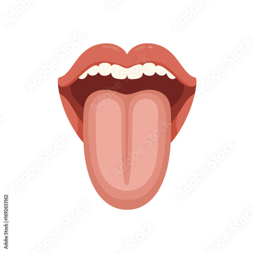 Playful Cartoon Illustration of an Open Mouth with a Long Tongue Sticking Out, Expressing Fun and Cheekiness