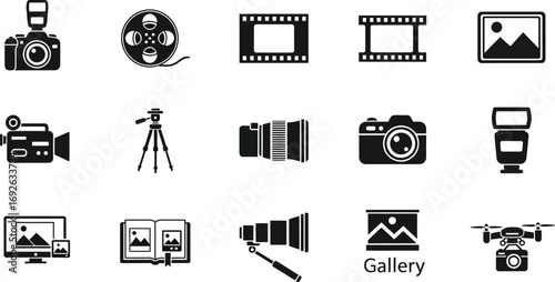 Collection of photography and videography equipment icons