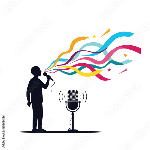 The power of spoken words amplified through creative sound waves emanating from a silhouette speaker