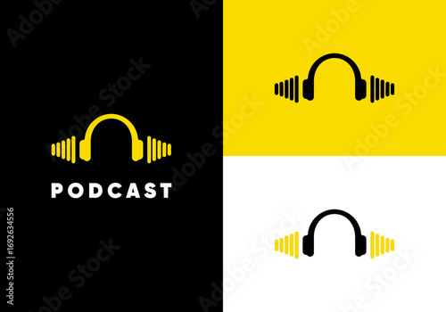 podcast audio logo headset vector illustration