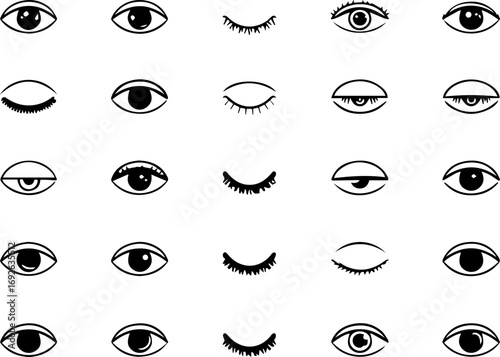 Collection of Various Eye Designs Featuring Open and Closed Eyes in a Graphic Silhouette Style silhouette collection