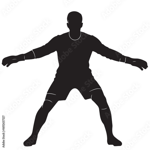 Black Silhouette of a Soccer Goalkeeper in Defensive Stance