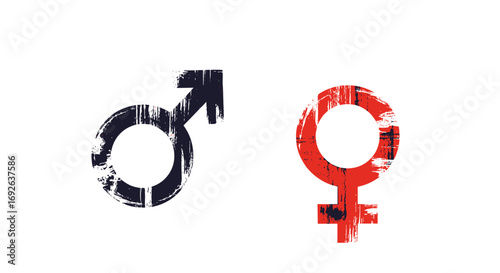 Understanding the distinct symbols representing male and female gender identities in a grunge style