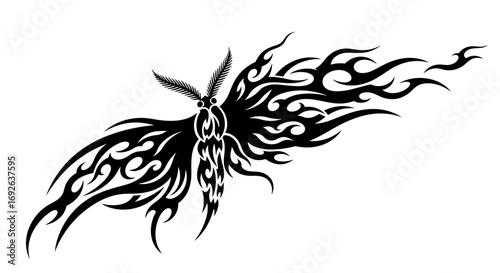 Tribal flame butterfly tattoo design illustration symbolizing transformation and passionate energy