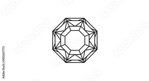 Abstract geometric octagon shape with complex interconnected lines creating a crystalline structure illusion