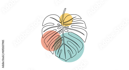 Abstract monstera leaf design with organic colorful shapes minimalist botanical art for modern home decor