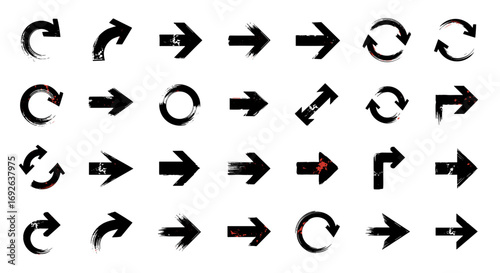 Collection of grunge style arrow icons for design and web applications