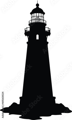 Iconic lighthouse silhouette stands tall against a bright sky, guiding ships to safety