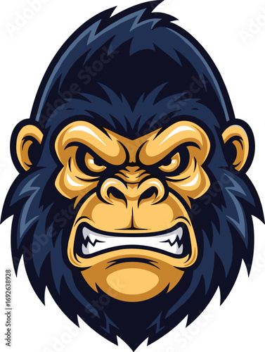 Wallpaper Mural Fierce gorilla head mascot, aggressive sports logo, cartoon animal emblem, flat vector illustration, cad drawing, silhouette art, power symbol Torontodigital.ca
