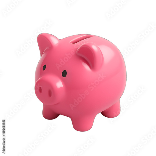 Pink plastic piggy bank 3D icon for financial savings and money management