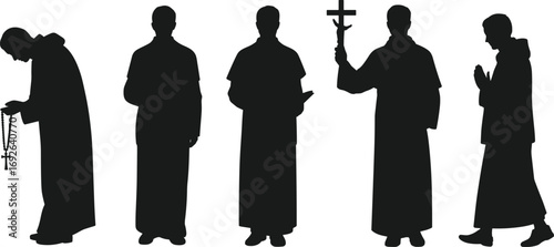 Silhouette, monk, priest, religious figure, prayer, devotion, cross, rosary, faith, worship, spiritual, holy, religion, belief, sacred, meditation, blessing, scripture, tradition, contemplation