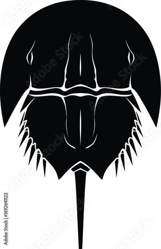 Striking black silhouette of a horseshoe crab, symbolizing ancient marine life and resilience.