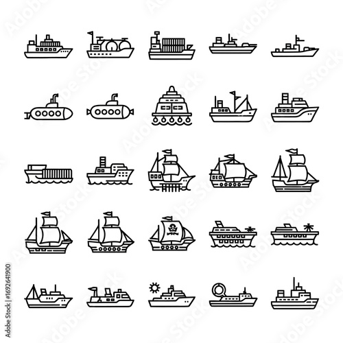 Monochrome icon collection of diverse occupations, representing a variety of career paths and employment opportunities