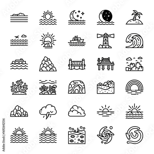 Monochrome icon collection of diverse occupations, representing a variety of career paths and employment opportunities