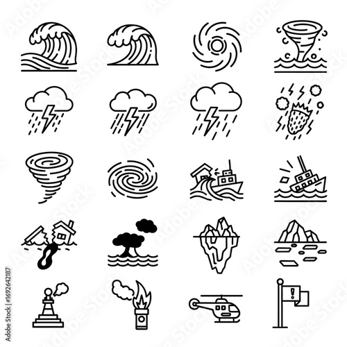 Monochrome icon collection of diverse occupations, representing a variety of career paths and employment opportunities